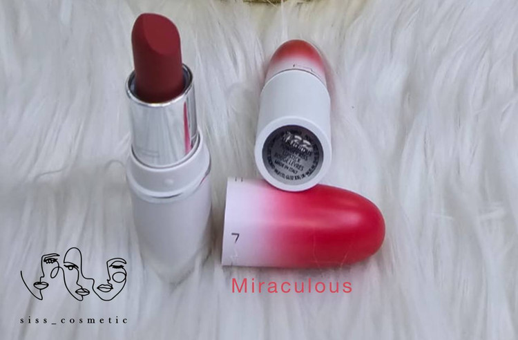رژلب لب جامد مک مدل powder kiss رنگmiraculous وflurry fleur حجم مینی