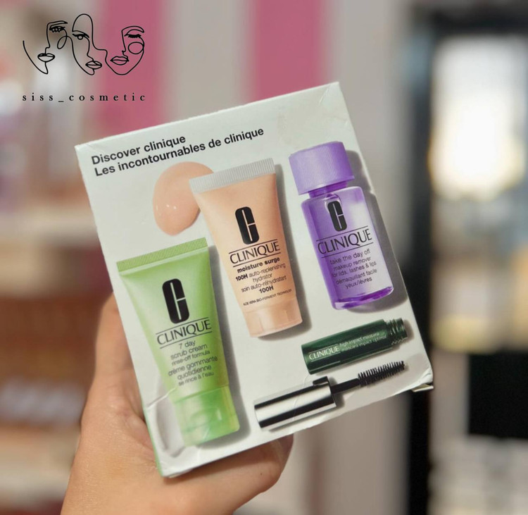 پک 4 تایی اورجینال کلینیک CLINIQUE مدل Clinique Discover (پاک کننده، آبرسان، اسکراب و ریمل )