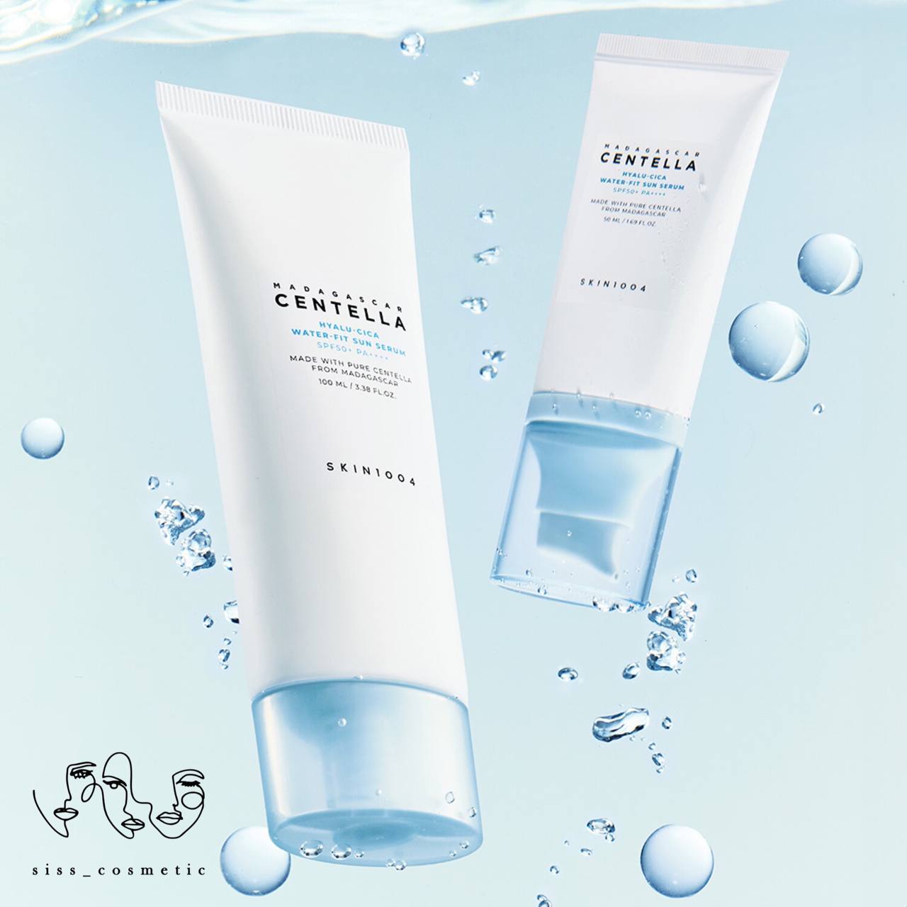 سرم ضد آفتاب آبرسان سنتلا SKIN 1004 هیالو سیکا + SPF 50 حجم 50 و 100‌میل  استیکی 20گرم