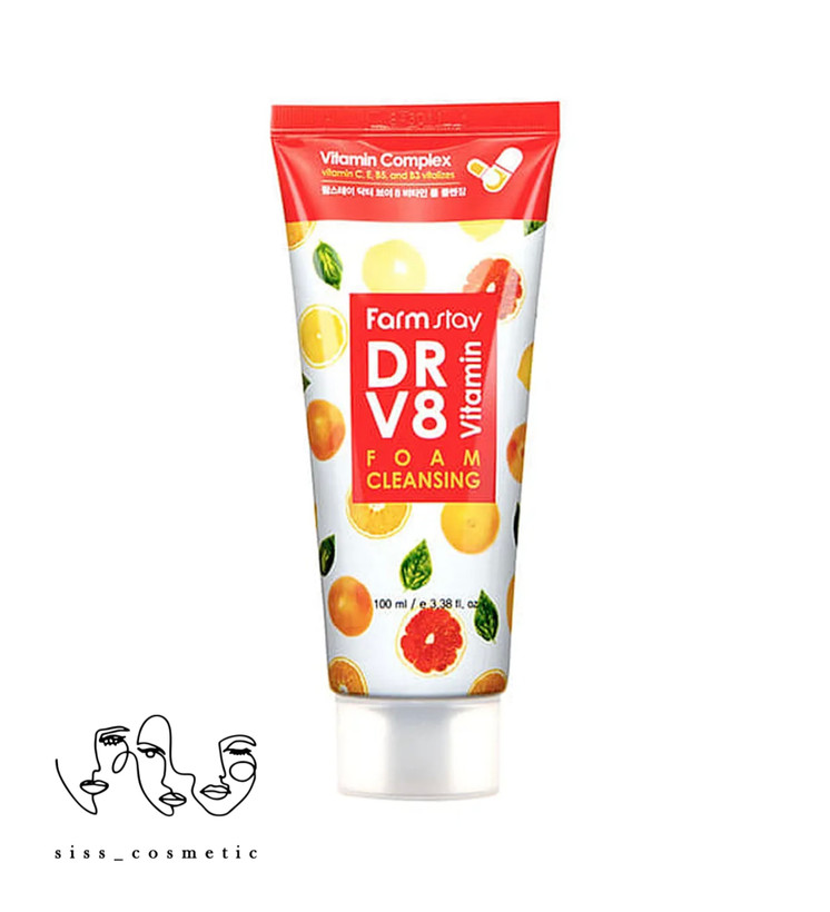 فوم شستشو صورت مولتی ویتامین و روشن کننده فارم استی مدل DR V8 مناسب انواع پوست حجم100 میل