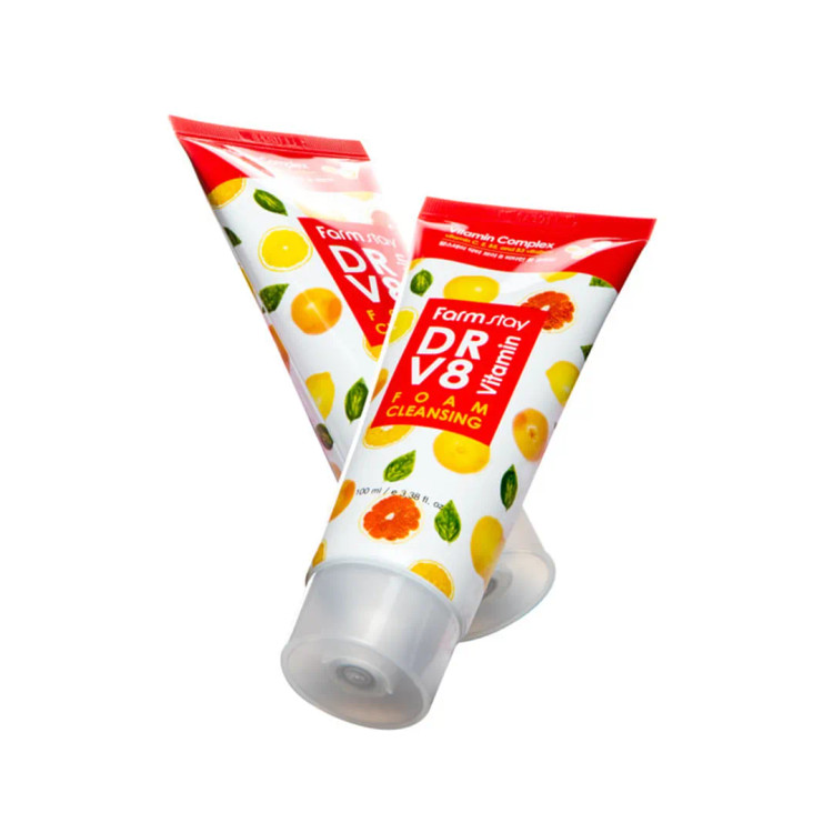 فوم شستشو صورت مولتی ویتامین و روشن کننده فارم استی مدل DR V8 مناسب انواع پوست حجم100 میل