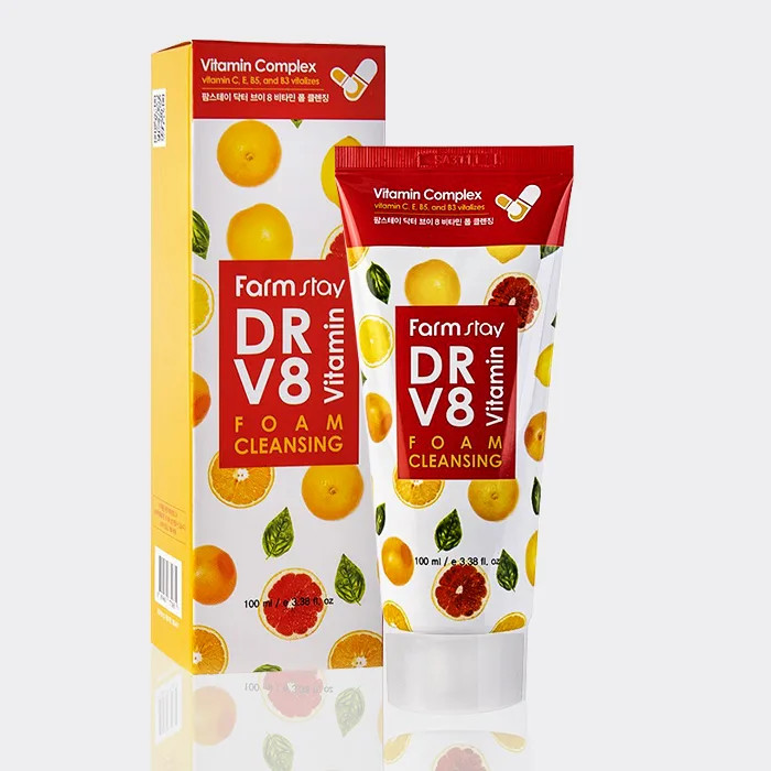 فوم شستشو صورت مولتی ویتامین و روشن کننده فارم استی مدل DR V8 مناسب انواع پوست حجم100 میل