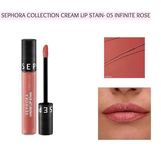 رژ لب مایع مات سفورا مدل Cream lip stain رنگ 05 INFINITE ROSE فولسایز